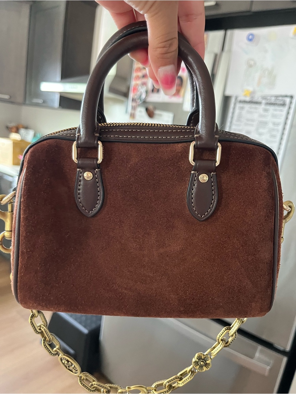 COACH Mini Rowen Brown Suede - Picture 3 of 6